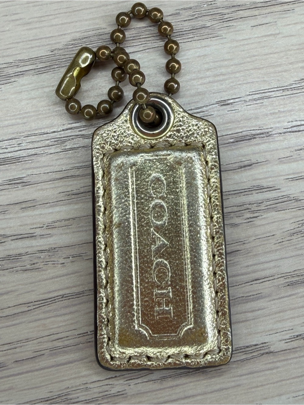 Coach Hang Tag Metallic Gold Leather Keychain Tag